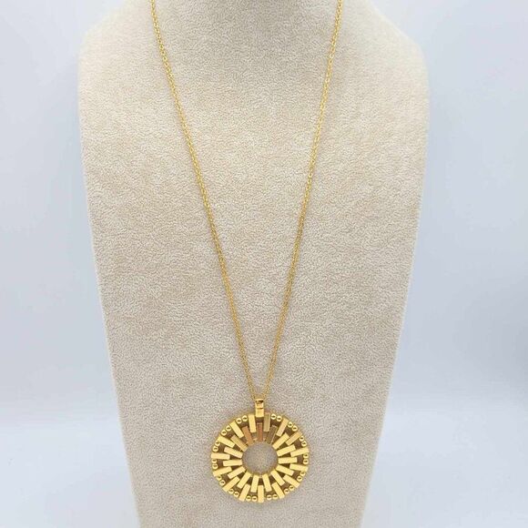 J Crew Gold Tone Medallion Long Pendant Necklace NWOT! - Picture 2 of 7